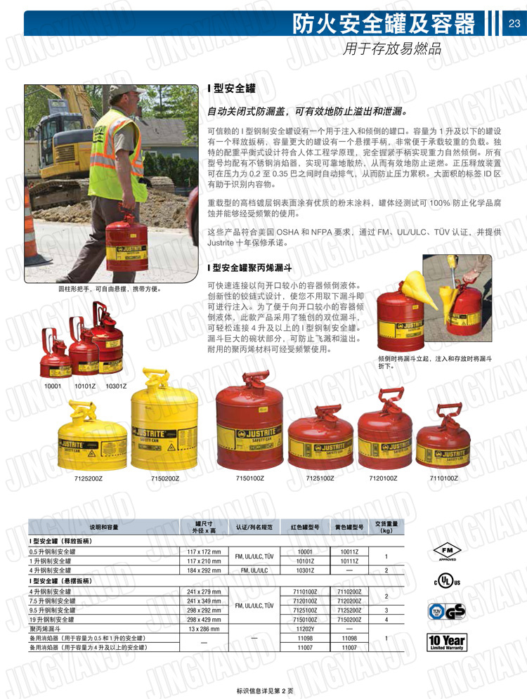 JUSTRITE，美國(guó)杰斯瑞特，justriteI型安全罐,柴油汽油存放罐，酒精松香水安全存儲(chǔ)罐，防火安全罐，防爆安全罐